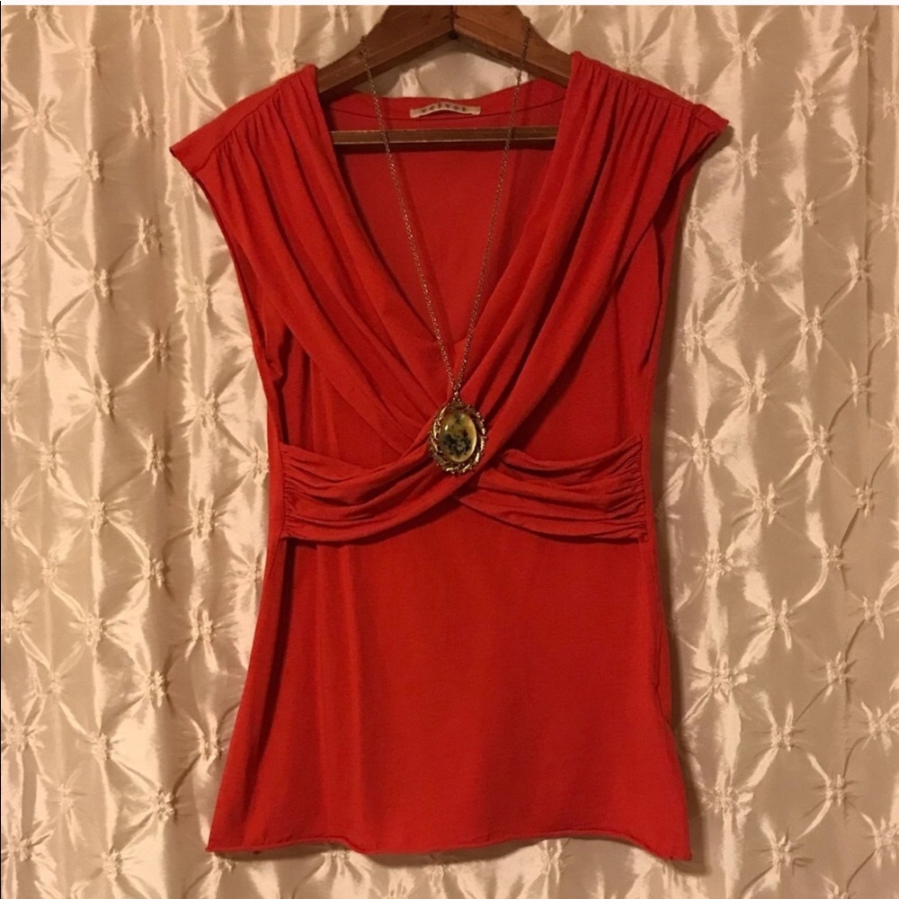 Anthropologie Velvet Brand Red Faux Wrap Top